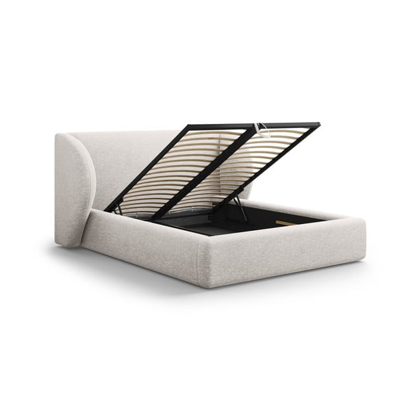 Svijetlo sivi tapecirani bračni krevet s prostorom za odlaganje s podnicom 160x200 cm Miley – Micadoni -image-2