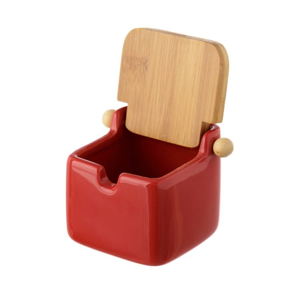 Crvena zemljana posuda za sol s poklopcem od bambusa Casa Selección, 250 ml-image-1