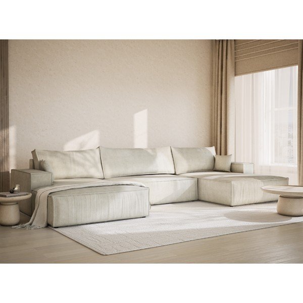 Krem sklopiva/s prostorom za odlaganje kutna garnitura od šenila (u obliku slova "U") Kyoto – Maison de Rêve-image-1