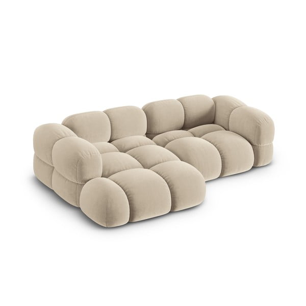 Bež baršunasti kutna garnitura (s lijevim kutom/s ležaljkom) Loretto – Cosmopolitan Design-image-2