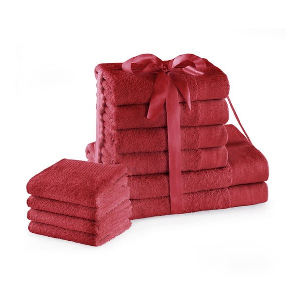 Crveni pamučni set ručnika 10 kom od frotira Amari – Restilo