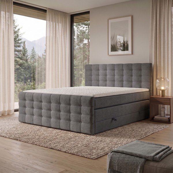 Sivi boxspring krevet s prostorom za pohranu 180x200 cm Blend – Maison de Rêve-image-1