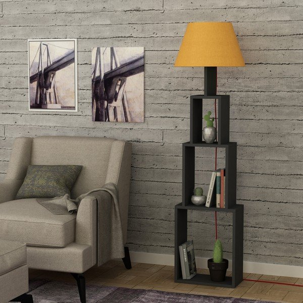 Antracit samostojeća svjetiljka sa žutim sjenilom Homitis Tower-image-1