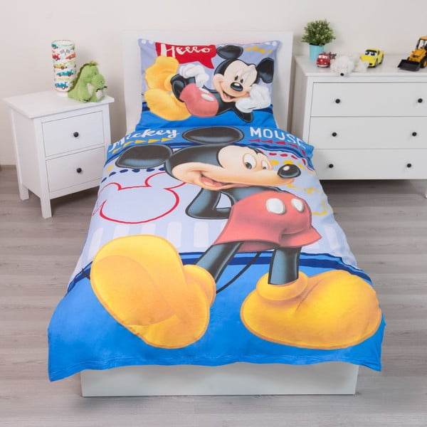 Pamučna dječja posteljina za krevet za jednu osobu 140x200 cm  Mickey "Hello" – Jerry Fabrics-image-1