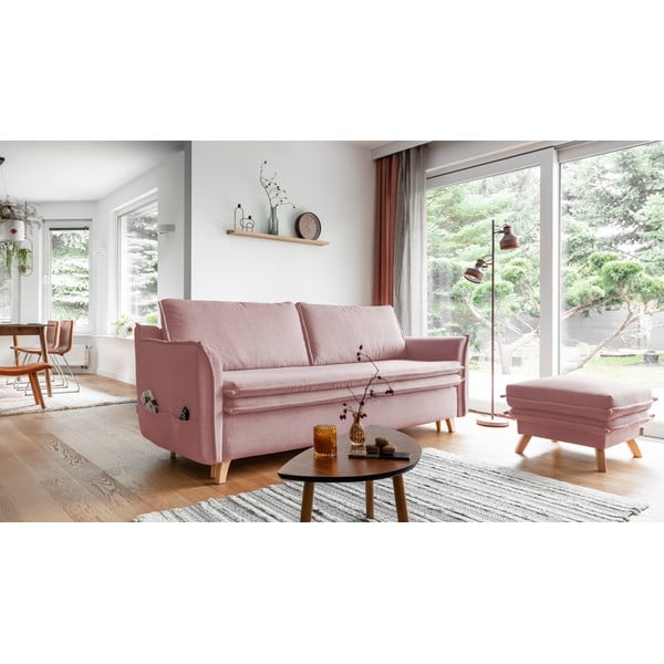 Svijetlo ružičasta sklopiva sofa 225 cm Charming Charlie – Miuform-image-3
