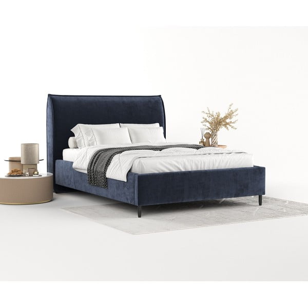 Tamno plavi tapecirani bračni krevet s prostorom za pohranu s podnicom 180x200 cm Shell – Maison de Rêve-image-2