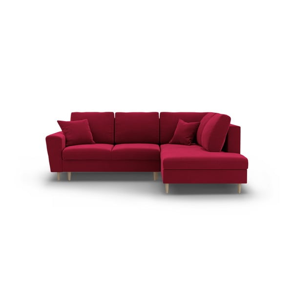 Crvena baršunasti sklopiva/s prostorom za odlaganje kutna garnitura (s desnim kutom/u obliku slova L) Kyoto – Cosmopolitan Design