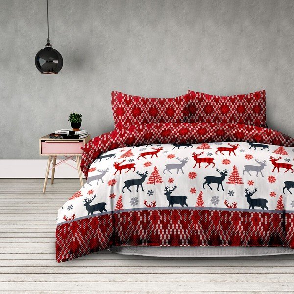 Posteljina od flanela za bračni krevet AmeliaHome Winter Reindeer, 200 x 220 cm + 70 x 90 cm-image-1