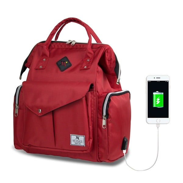 Crveni ruksak za majke s USB priključkom My Valice HAPPY MOM Baby Care Backpack