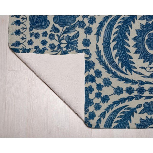 Plavi tepih s primjesama pamuka Velvet Atelier Blue Flowers, 55 x 135 cm-image-2