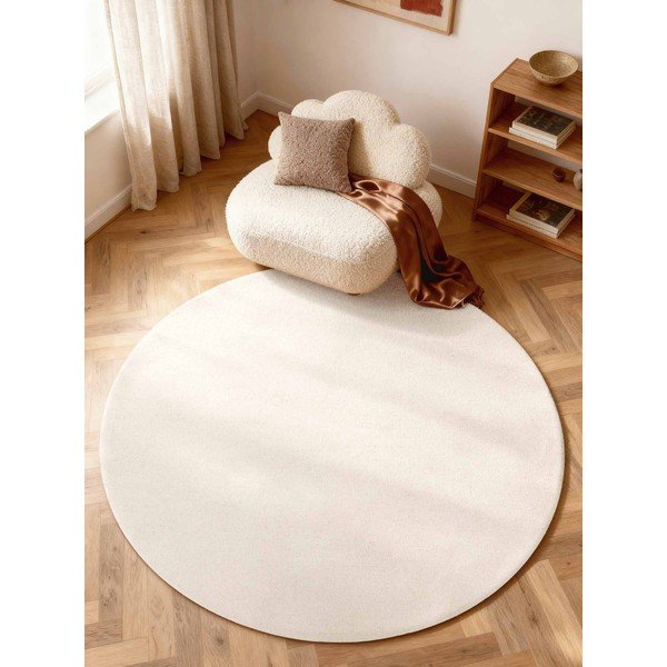 Krem ručno rađen vunen okrugao tepih ø 160 cm Puristic Knots – Elle Decoration-image-1