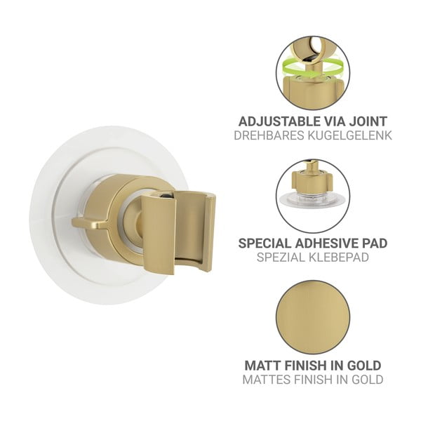 Plastičan držač za tuš glavu u zlatnoj boji s postavljanjem bez bušenja Libertà – Wenko-image-4