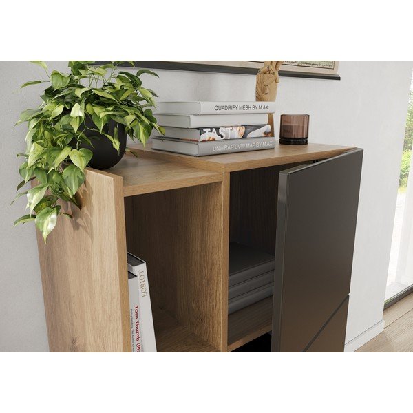 Tamno siva polica za knjige u dekoru hrasta 62x112 cm Olvera - Germania-image-3