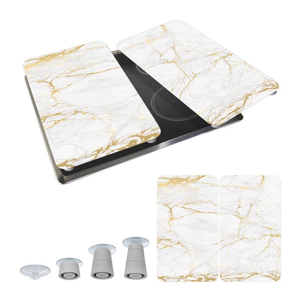 Set od 2 bijelo-zlatne staklena poklopca za štednjak Wenko Marble, 52 x 30 cm-image-2