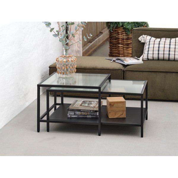 Crni stakleni stolići za kavu u setu 2 kom 60x60 cm Bronco – Unique Furniture-image-1