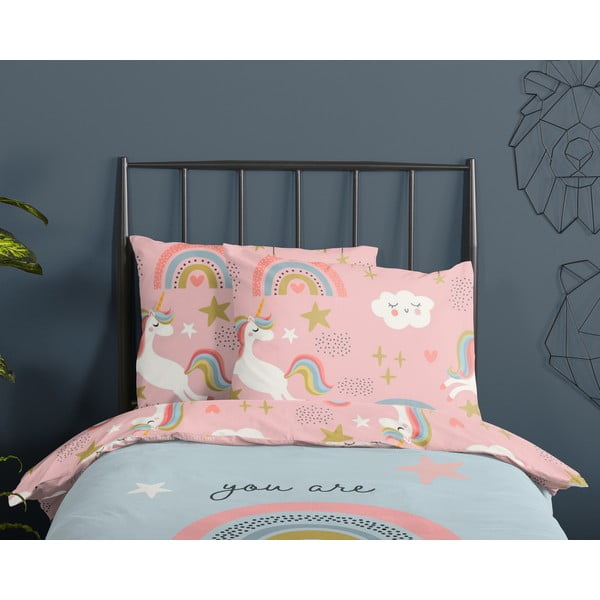 Plava/ružičasta pamučna dječja posteljina za krevet za jednu osobu 140x200 cm Suus – Good Morning-image-2