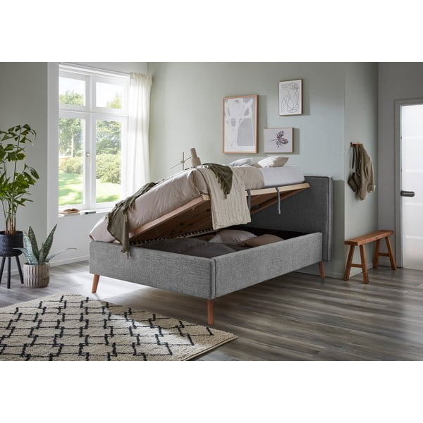 Svijetlo sivi tapecirani bračni krevet s prostorom za odlaganje s podnicom 140x200 cm Riva – Meise Möbel-image-3
