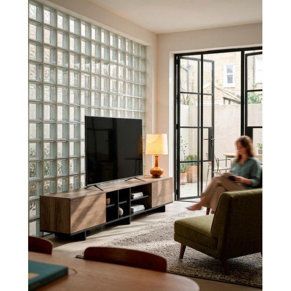 Crna/u prirodnoj boji TV komoda u dekoru hrasta 230x44x36 cm Cequoia – Marckeric-image-1