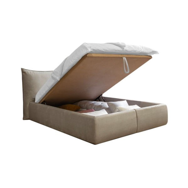 Bež tapecirani bračni krevet s prostorom za pohranu s podnicom 180x200 cm Jade - Bobochic Paris-image-4