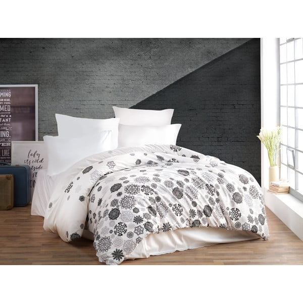 Bijelo-siva pamučna posteljina za bračni krevet 200x200 cm Asir – Mijolnir