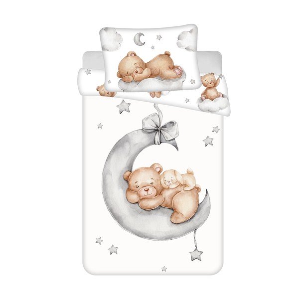Bijela pamučna dječja posteljina za dječji krevetić 100x135 cm Teddy Bear "Ribbon" – Jerry Fabrics