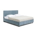Plavi tapecirani bračni krevet s podnicom i prostorom za odlaganje 180x200 cm Myra Slim Line – Bonami Selection