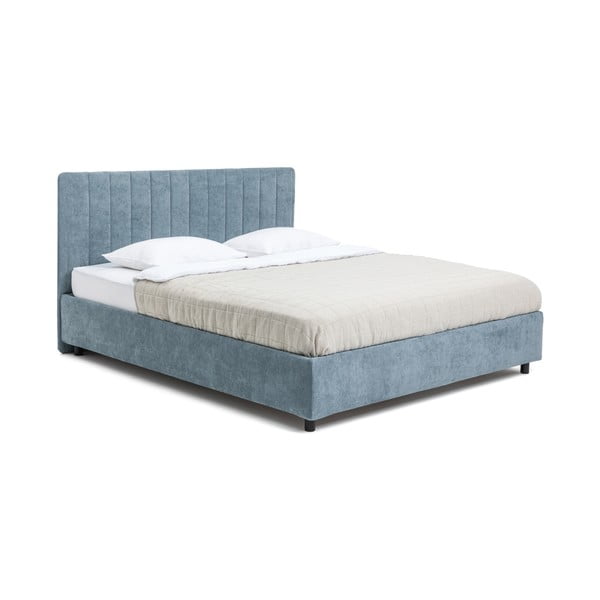 Plavi tapecirani bračni krevet s podnicom i prostorom za odlaganje 160x200 cm Myra Slim Line – Bonami Selection