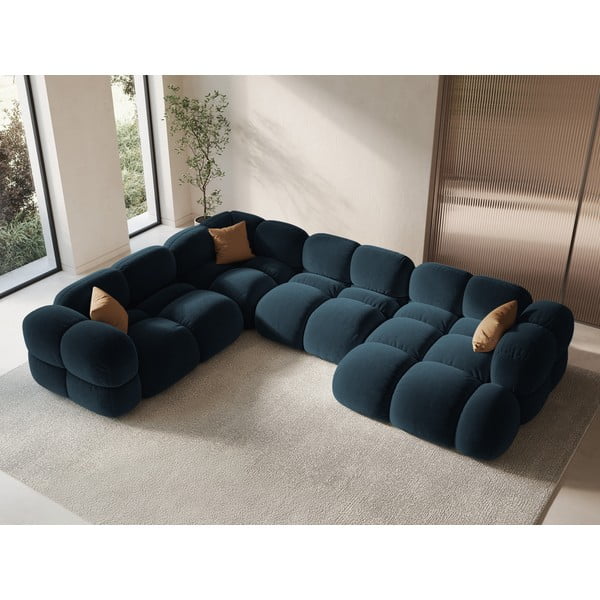 Tamno plava baršunasti kutna garnitura (s lijevim kutom/u obliku slova "U") Loretto – Cosmopolitan Design-image-1