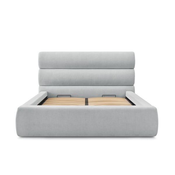 Svijetlo sivi tapecirani bračni krevet s prostorom za pohranu s podnicom 160x200 cm Jagna – Bobochic Paris-image-3