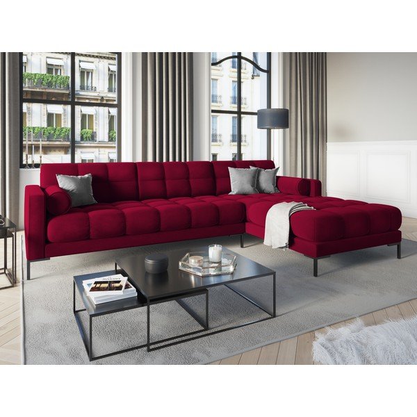 Crvena baršunasta kutna garnitura Cosmopolitan Design Bali, desni kut-image-1