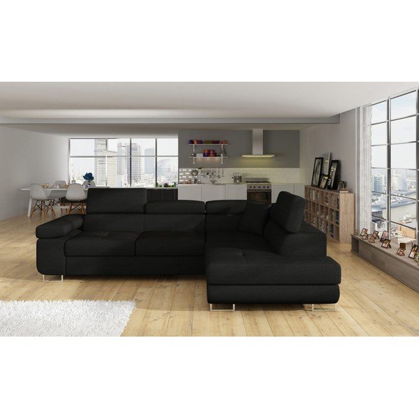 Crna sklopiva/s prostorom za odlaganje kutna garnitura (s desnim kutom/u obliku slova L) Anton – ELTAP-image-1