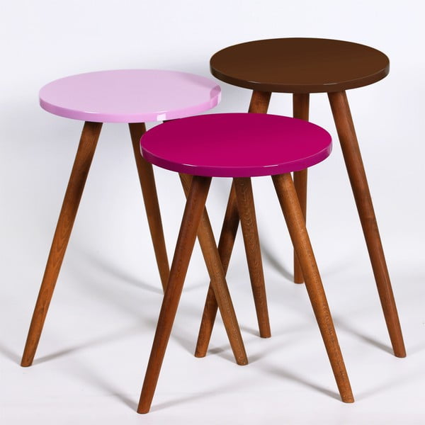 Set od 3 okrugla stola Kate Louise (ljubičasta, ružičasta, smeđa)