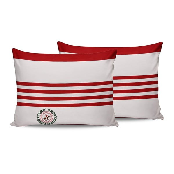 Set od 2 crvene i bijele pamučne jastučnice Beverly Hills Polo Club Rojo, 50 x 70 cm