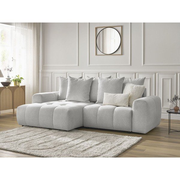 Svijetlo siva sklopiva/s prostorom za odlaganje kutna garnitura od šenila (s lijevim kutom/s ležaljkom) Roxelane – Bobochic Paris-image-3