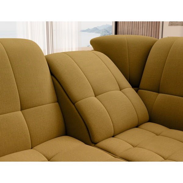 Žuta  baršunasti sklopiva/s prostorom za odlaganje kutna garnitura (s desnim kutom/u obliku slova L) Sado – ELTAP-image-1