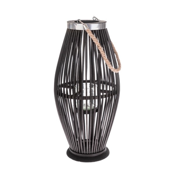 Lanterna od crnog stakla s bambusovom konstrukcijom Dakls, visina 49 cm