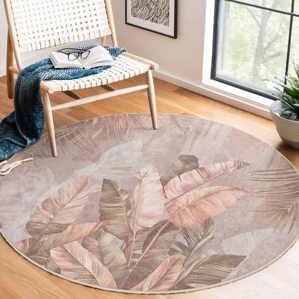 Svijetlo ružičasti perivi okrugao tepih ø 80 cm Dusty Leaves – Mila Home-image-4