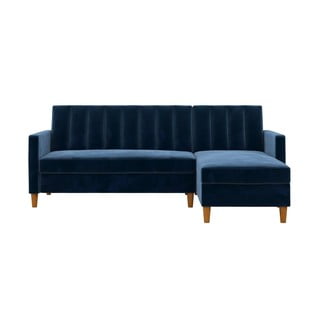 Plavi promjenjivi kutni kauč na razvlačenje s baršunastom površinom i prostorom za odlaganje Støraa Celine