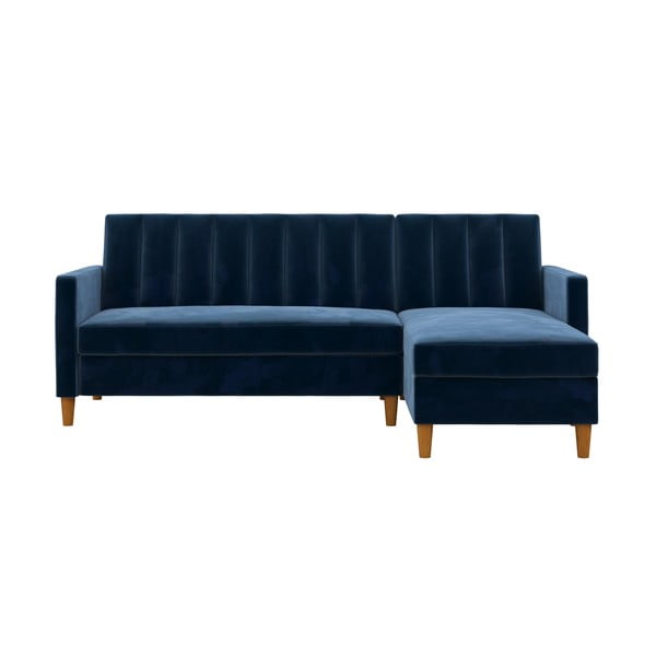 Plavi promjenjivi kutni kauč na razvlačenje s baršunastom površinom i prostorom za odlaganje Støraa Celine