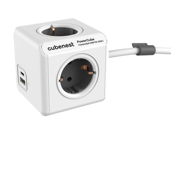 Razdjelnik utičnica 13 cm PowerCube Extended USB Schuko – Cubenest
