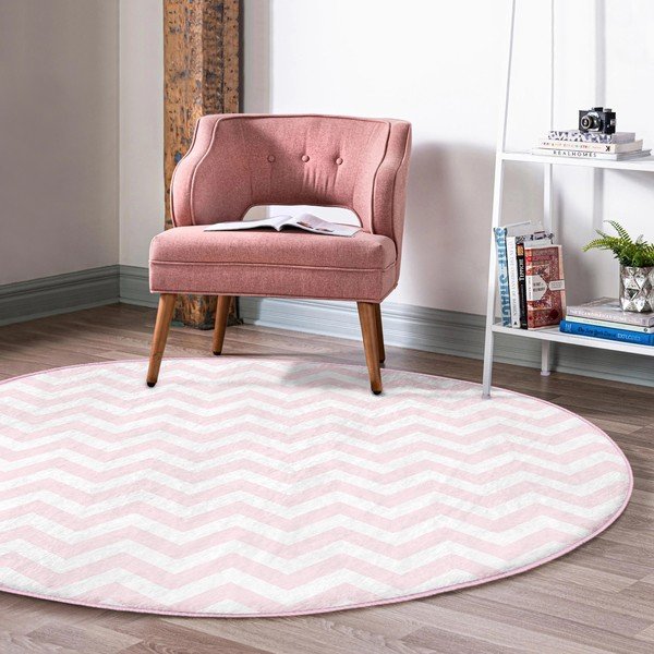 Svijetlo ružičasti periv/pogodan za robotski usisavač okrugli tepih ø 120 cm Comfort – Mila Home-image-1