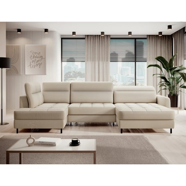 Bež baršunasti sklopiva/s prostorom za odlaganje kutna garnitura (s lijevim kutom/u obliku slova "U") Berrto – ELTAP-image-1