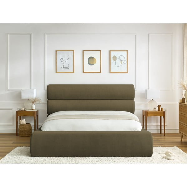 Tamno zeleni tapecirani bračni krevet s prostorom za pohranu s podnicom 160x200 cm Jagna – Bobochic Paris-image-4