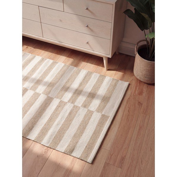 Bijeli/svjetlo smeđi obostrani/ručno rađen vunen tepih 80x150 cm Vika – Hanse Home-image-2