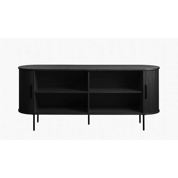 Crna niska komoda u dekoru hrasta s kliznim vratima 76x180 cm Nola – Unique Furniture-image-4