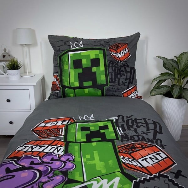 Pamučna dječja posteljina za krevet za jednu osobu 140x200 cm Minecraft Metro Art – Jerry Fabrics-image-3