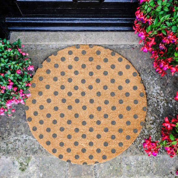 Siva okrugla prostirka od prirodnog kokosovog vlakna Artsy Doormats Dots, ⌀ 70 cm-image-2