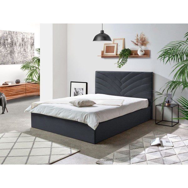 Tamno sivi tapecirani bračni krevet s prostorom za pohranu s podnicom 160x200 cm Palmyre - Bobochic Paris-image-1