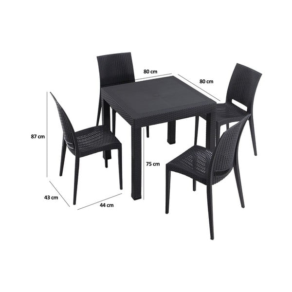 Antracitno sivi vrtni blagovaonski set od umjetnog ratana za 4 osobe Rattan – Floriane Garden-image-2