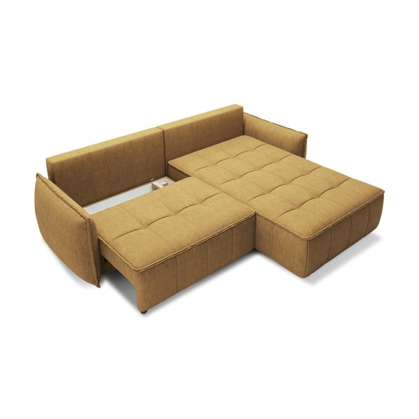 Žuta  baršunasti sklopiva/s prostorom za odlaganje kutna garnitura (s desnim kutom/s ležaljkom) Campo – ELTAP-image-2